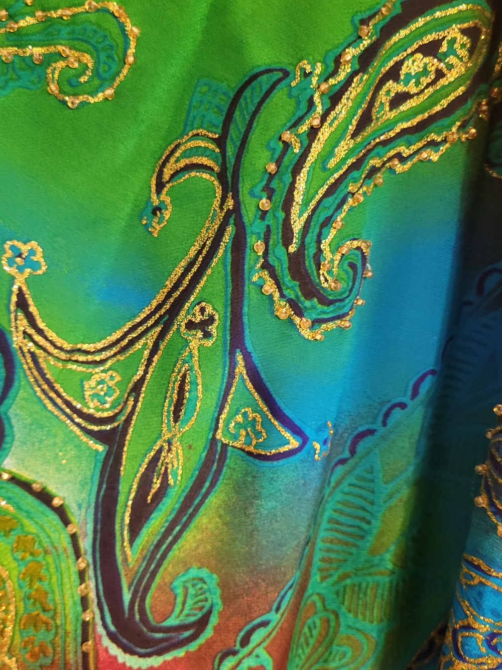 Diane Gilman 2X Silk Paisley Tunic Top Beaded Tassel Hem Colorful - Picture 5 of 8